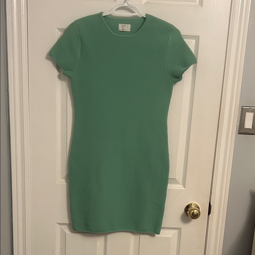 Elegant Green Ribbed Mini Dress